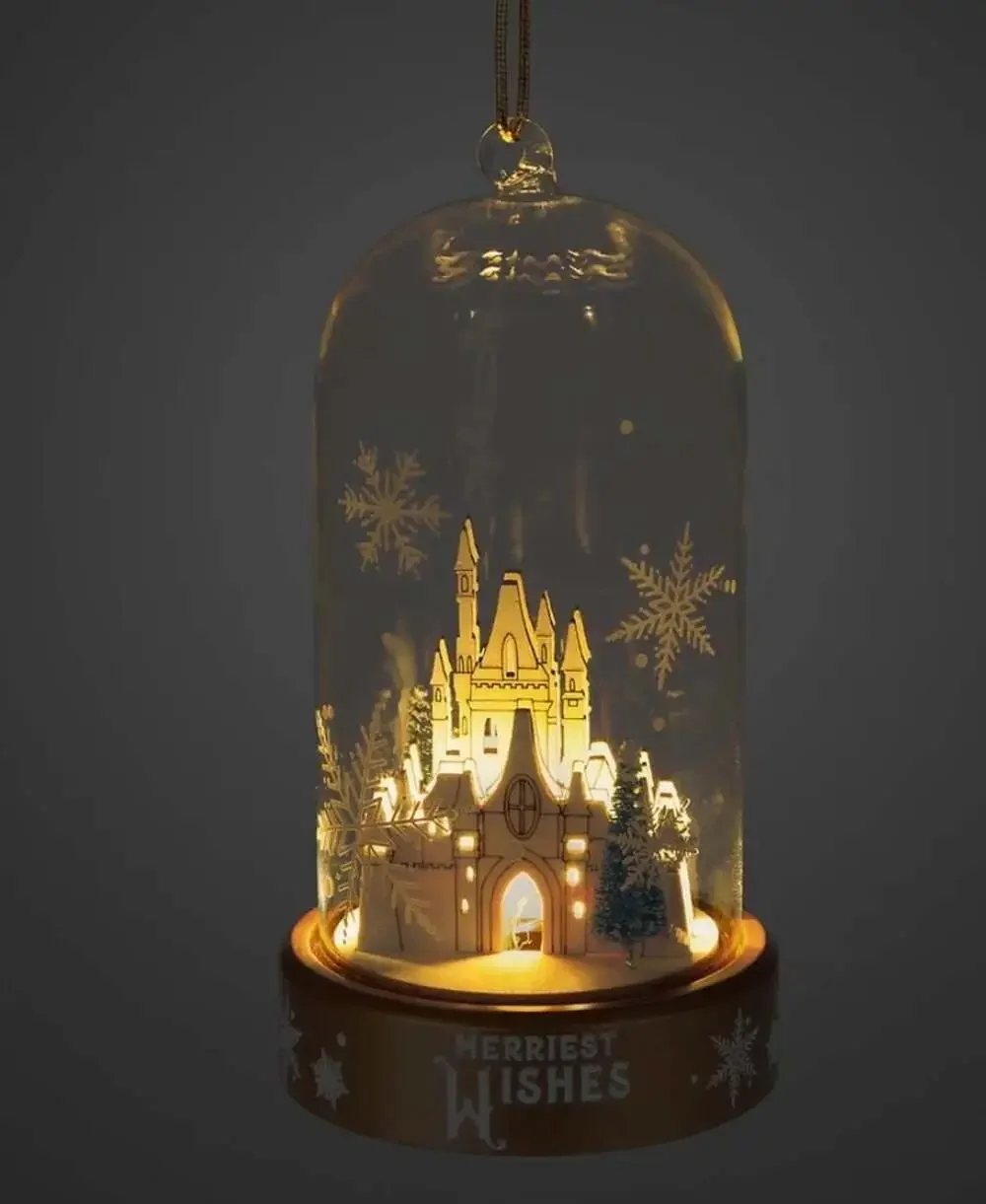 Disney Parks 2020 Merriest Wishes Light-Up Cinderella Castle Glass Dome Ornament